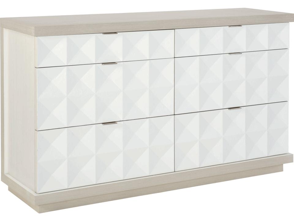 Axiom Six-Drawer Dresser in Linear Gray and White Linen