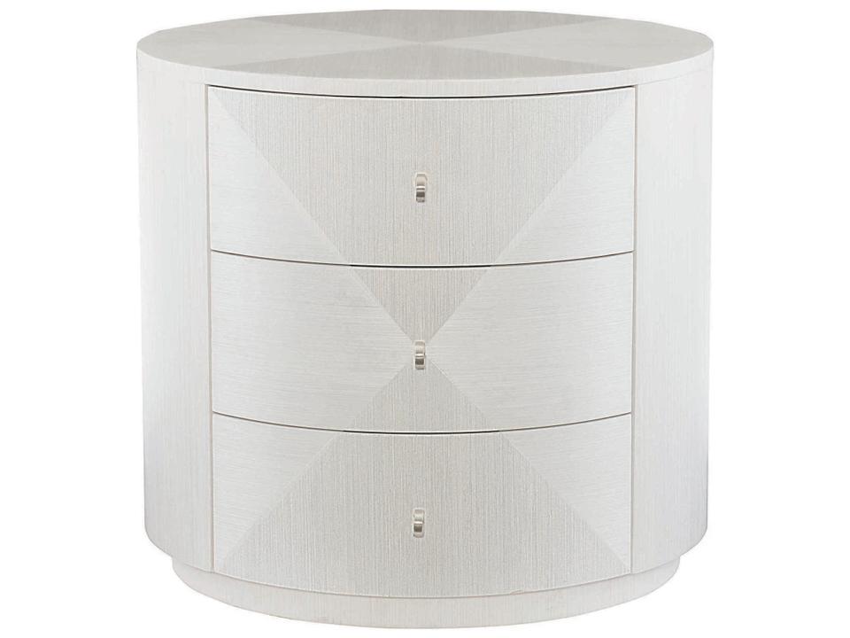 Axiom Round Chairside Table Poplar and Anigre Veneer Linear White