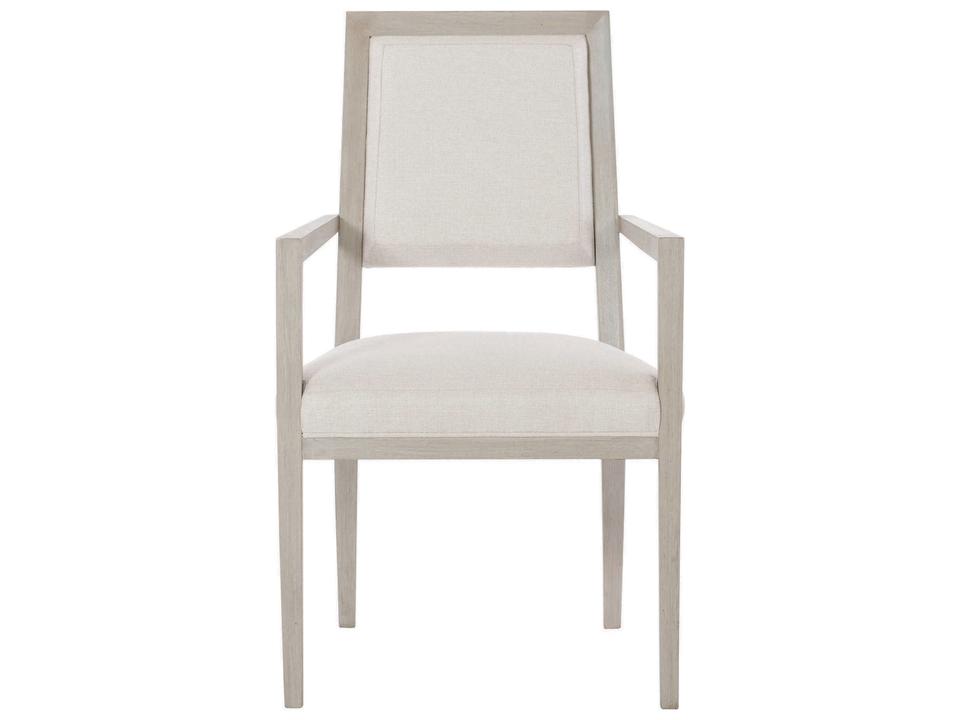 Axiom Upholstered Dining Armchair in Linear Gray and Ivory Fabric