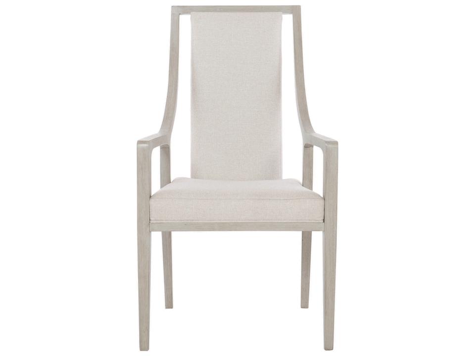 Axiom Upholstered Arm Dining Chair in Linear Gray and Beige Fabric