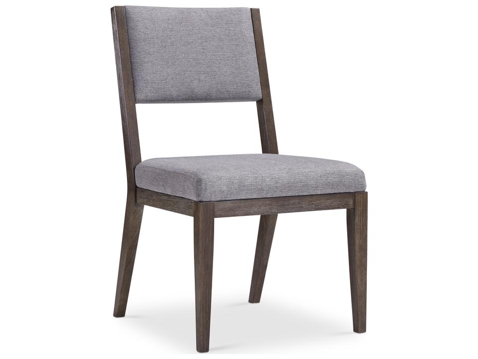 Linea Upholstered Dining Side Chair in Cerused Charcoal and Gray Fabric