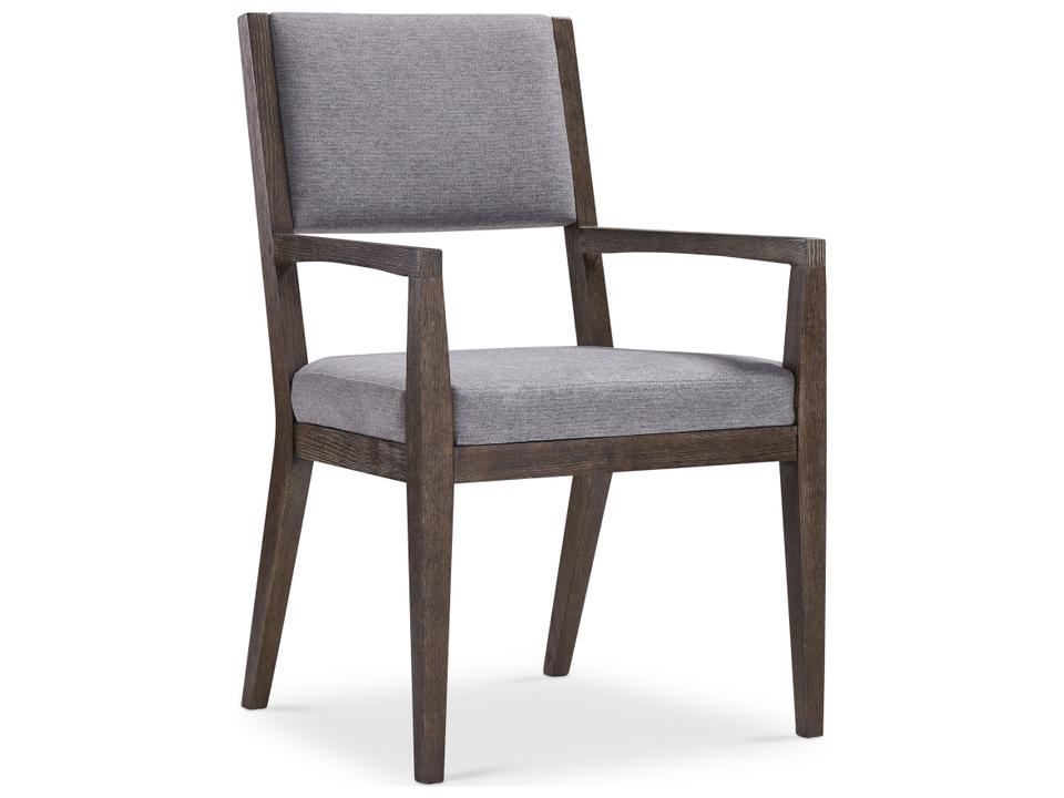 Linea Upholstered Ash Dining Armchair in Cerused Charcoal and Gray