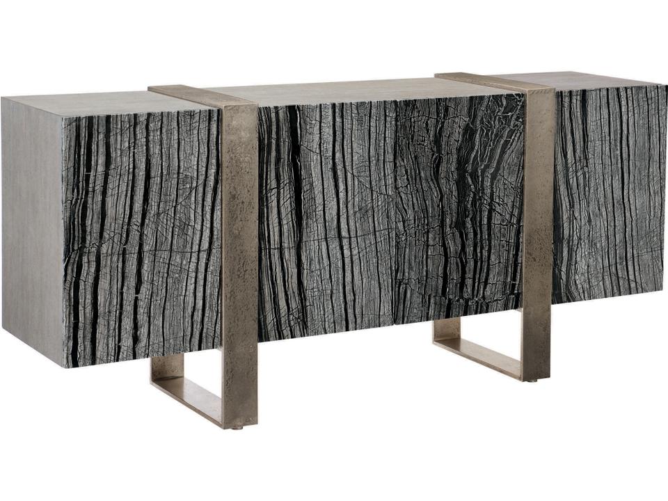Linea 4-Door Entertainment Sideboard in Black Forest Marble and Graphite