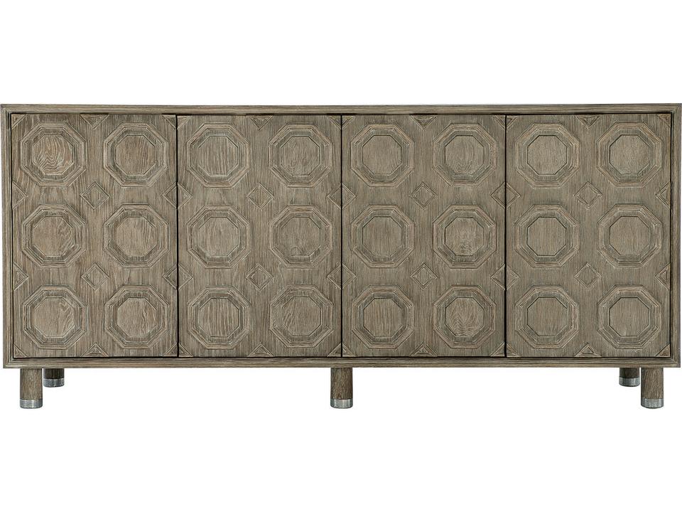 Alhambra Entertainment Credenza in Aspen Oak with Geometric Marquetry