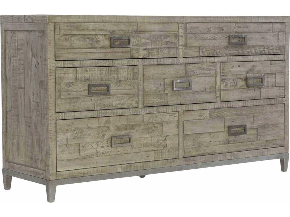 Highland Park Shaw 7-Drawer Dresser in Morel Pine with Glazed Silver Base