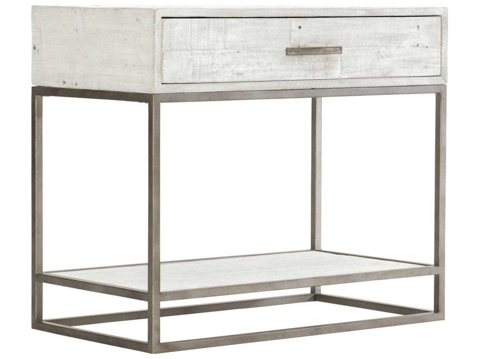 Highland Park Alvar Nightstand in Brushed White and Glazed Silver