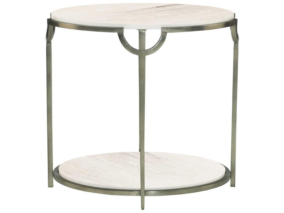 Morello Oval End Table with Faux Carrara Marble Top in Oxidized Nickel