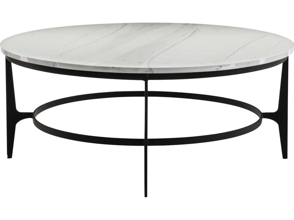 Avondale Round Faux Marble Cocktail Table with Blackened Steel Base
