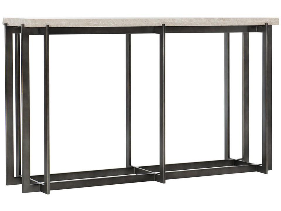 Hathaway Rectangle Console Table in White Travertine and Oil Rubbed Bronze