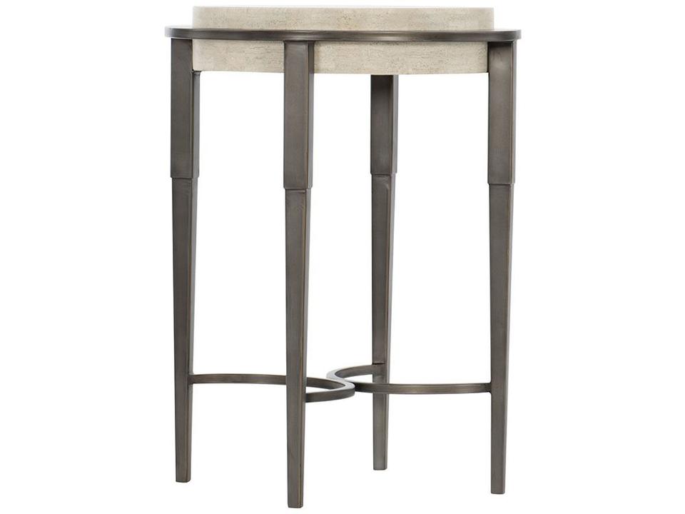 Barclay Round Accent Table with Travertine Top and Pewter Base