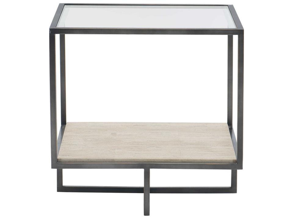 Harlow Square End Table with Glass Top Travertine Shelf in Bronze