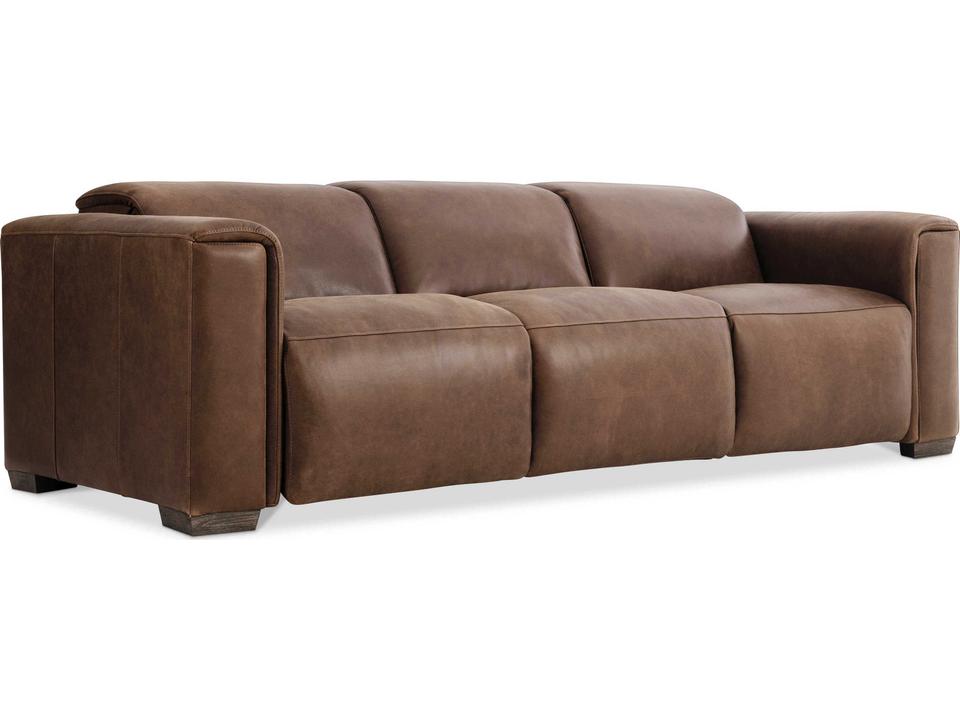 Billings Power Reclining Leather Sofa in Brown with Pop-Up Headrests