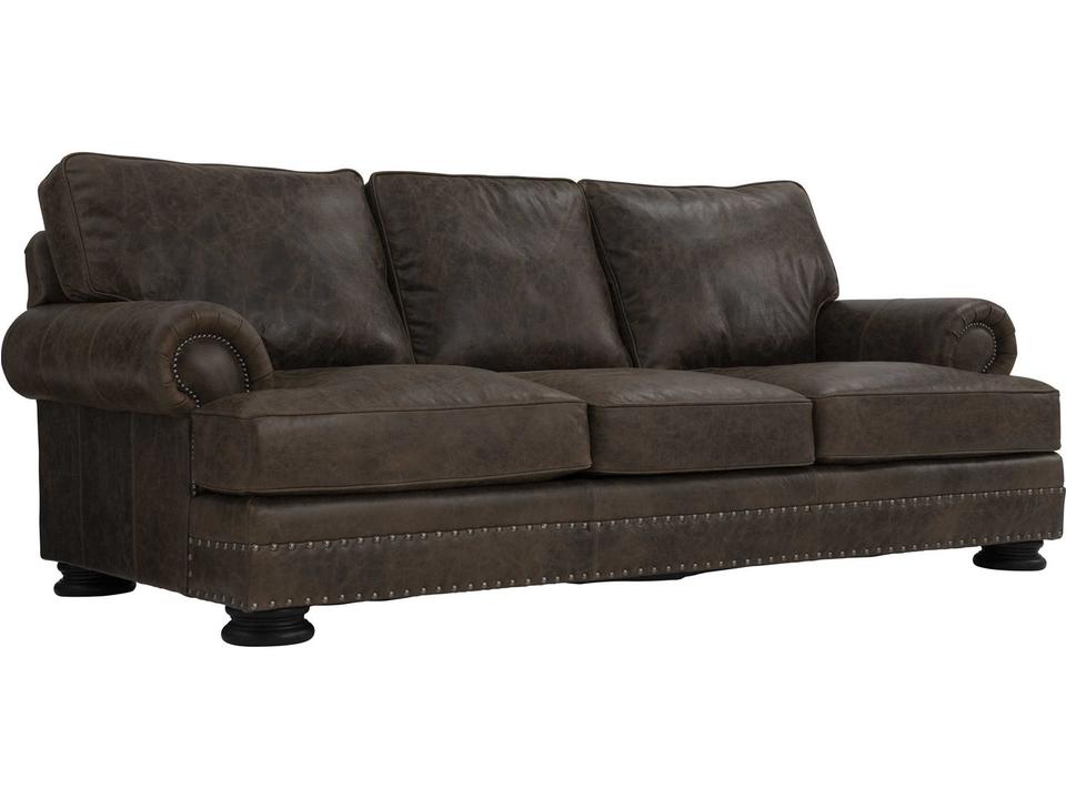 Foster 3-Seat Leather Sofa with Rolled Arms and Nailhead Trim