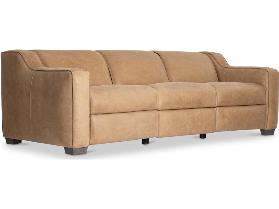Flynn Leather Power Reclining Sofa with Power Headrest in Tan