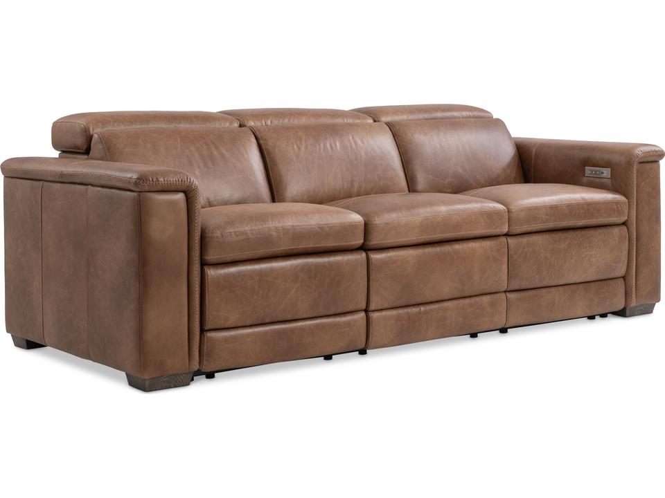 Lioni Power Reclining 3-Seat Leather Sofa with USB in Brown