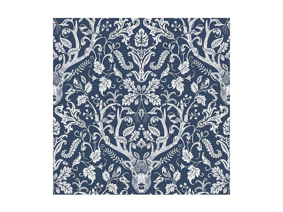 Chesapeake Kiwassa Navy Antler Damask Wallpaper