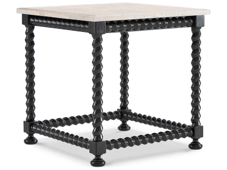 Cordova Square End Table with Travertine Top and Ebonized Wood Base