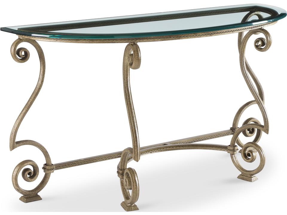 Solano Demilune Glass Console Table in Aged Bronze