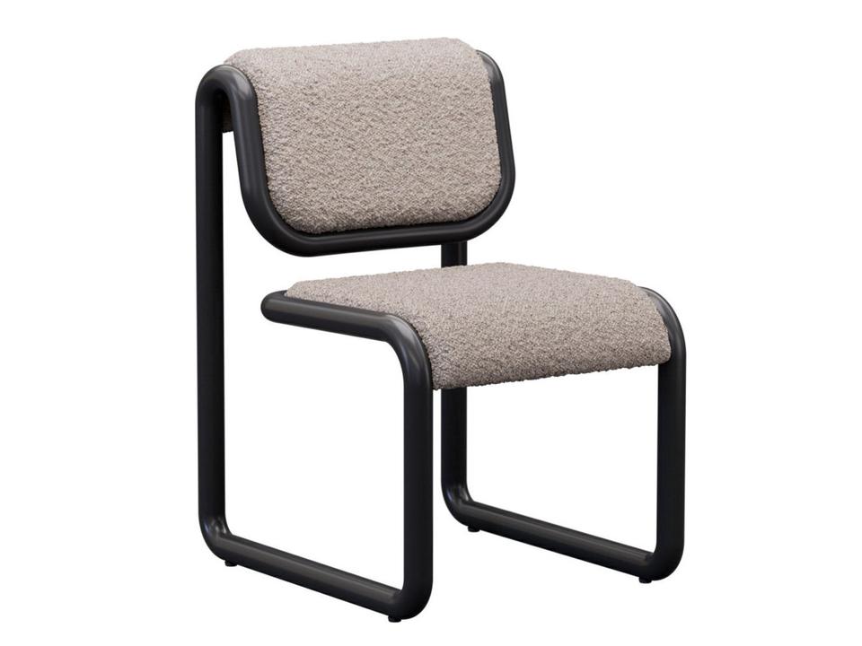 Tube Dining Side Chair Grey Boucle Fabric Black Frame