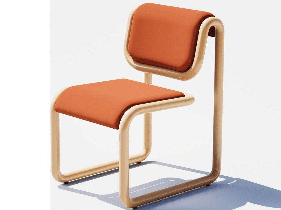 Tube Upholstered Dining Side Chair Tan Vegan Leather with Tan Frame