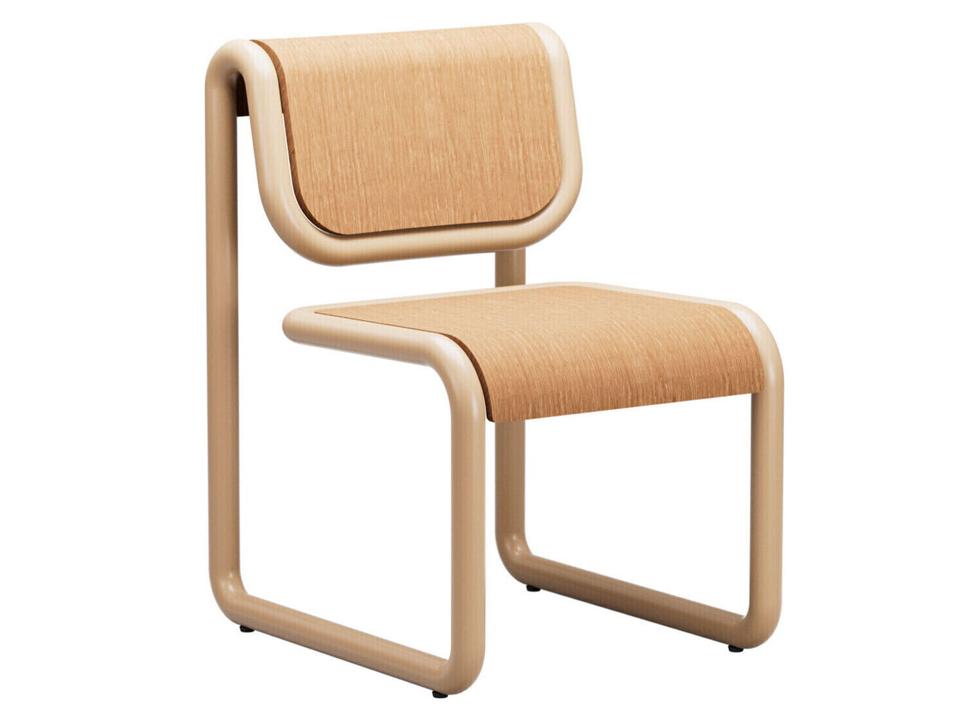 Tube Plywood Dining Side Chair in Tan and Oak Wood Veneer