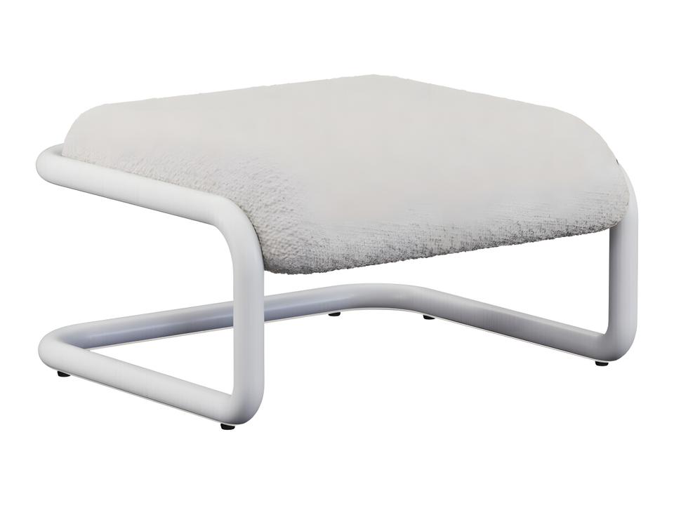 Tube Cream Boucle Ottoman with White Powder-Coated Aluminum Frame