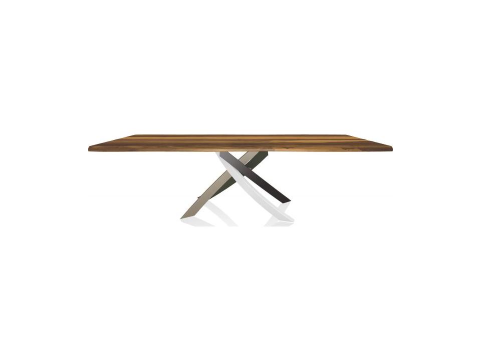 Artistico 98-Inch Rectangular Dining Table with Solid Walnut Wood Top and Multicolor Metal Base
