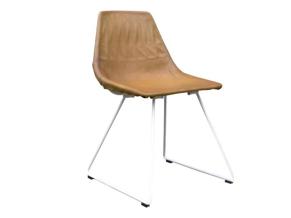 Lucy Dining Side Chair With Camel Leather Saddle Pad