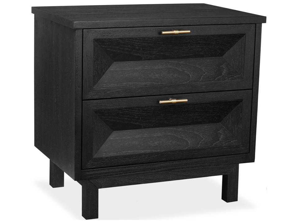 Chambers 2-Drawer Black Teak Wood Nightstand