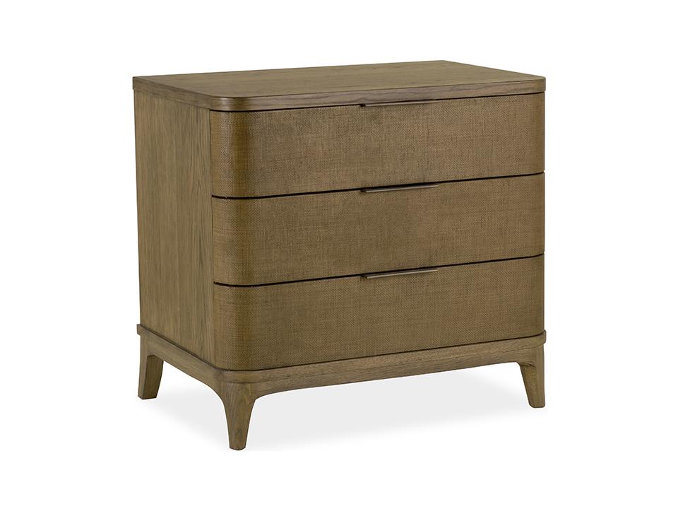 Hayes 3-Drawer Solid Oak and Grass Cloth Nightstand in Sedona
