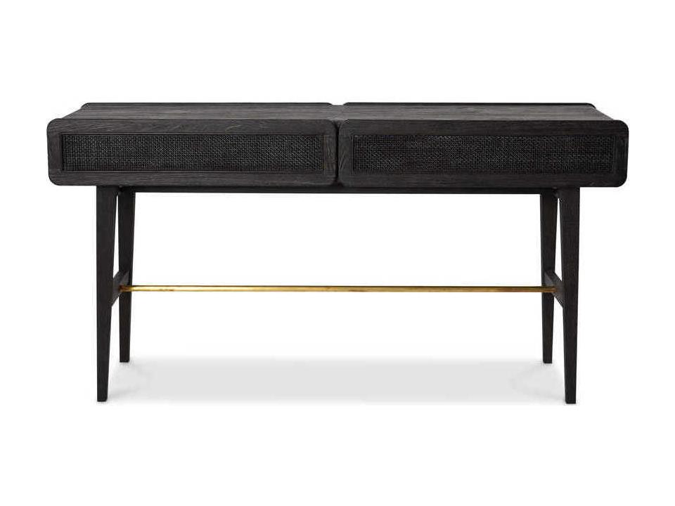 Miles Rectangular Wood Console Table with Cane Drawers in Mink