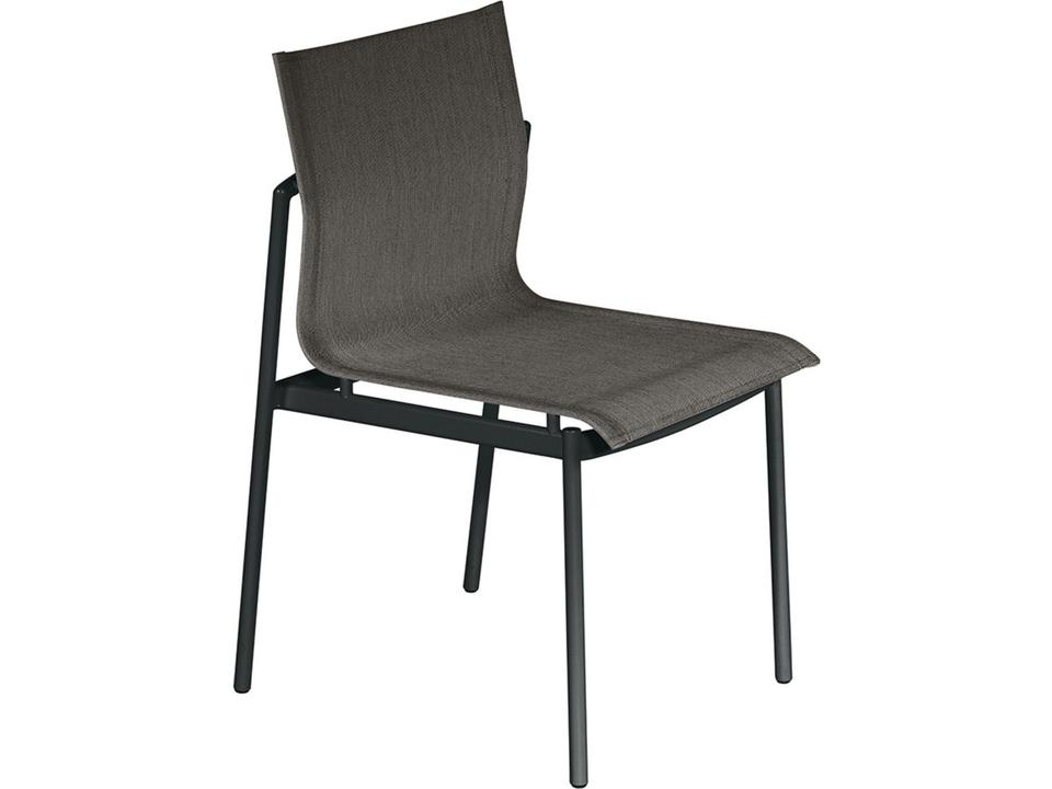 Around Stacking Outdoor Dining Armchair in Carbon Sunbrella Sling and Forge Grey Frame