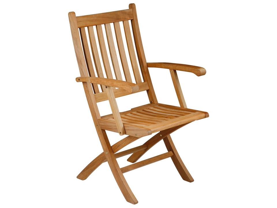 Ascot Folding Teak Dining Armchair in Natural Teak with Brass Fittings