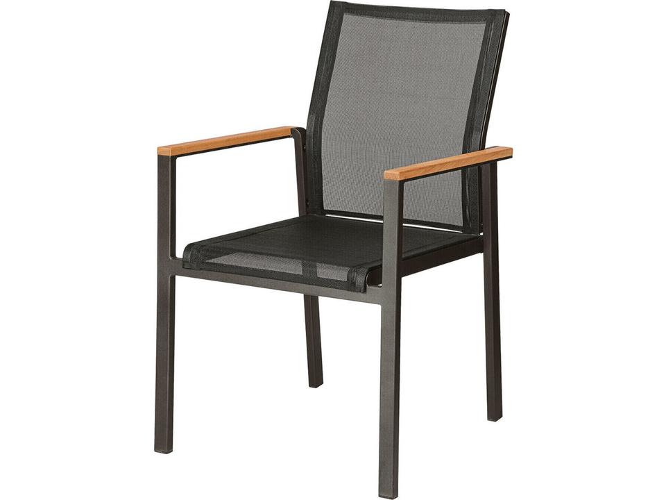 Aura Graphite Aluminum Sling Dining Armchair with Teak Accents
