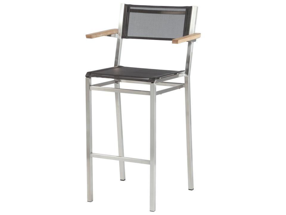 Equinox Bar Stool - Natural Teak Arms - Charcoal Textilene Sling