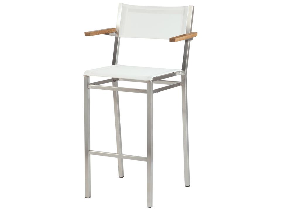 Equinox Bar Stool - Natural Teak Arms - Pearl Textilene Sling