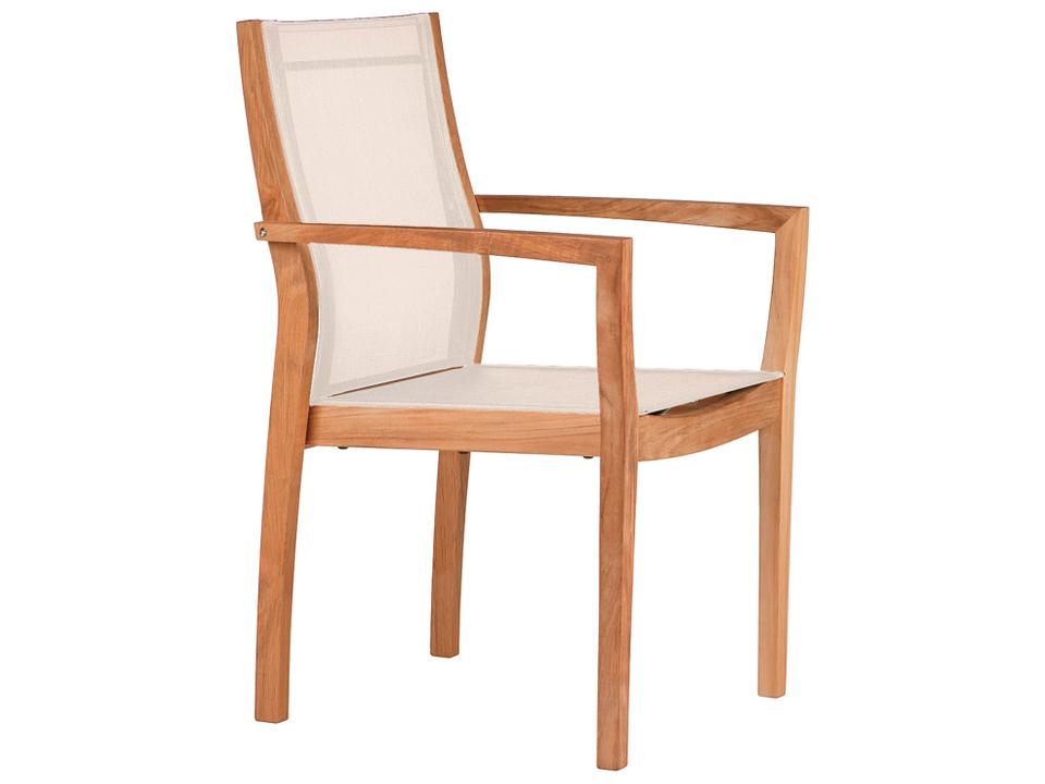 Horizon Teak Outdoor Dining Armchair with Pearl Textilene Sling