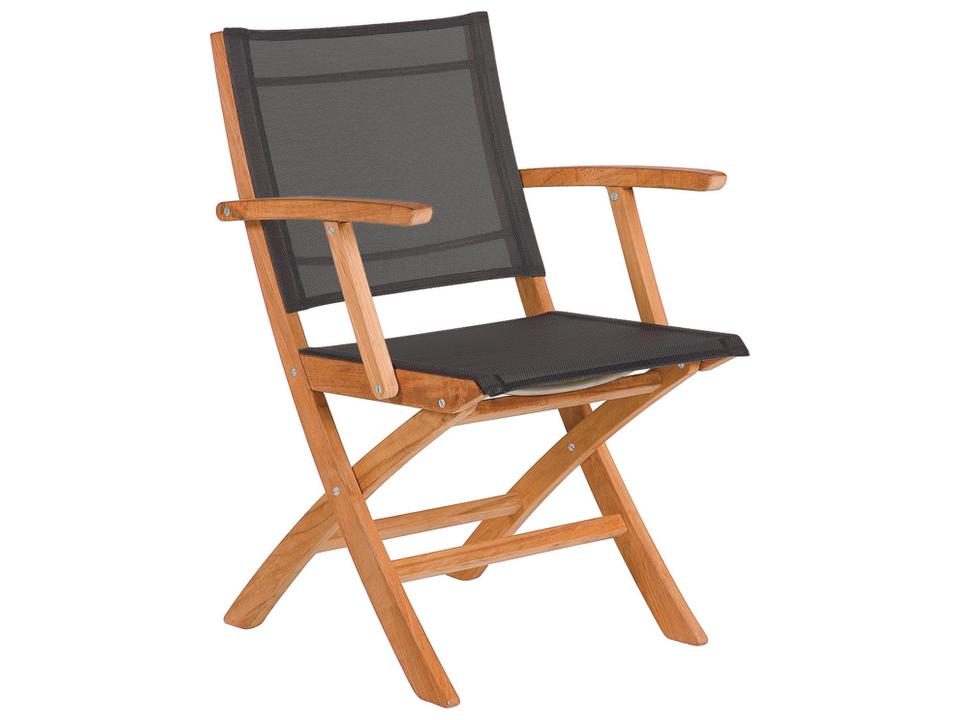 Horizon Folding Dining Arm Chair in Natural Teak and Charcoal Textilene