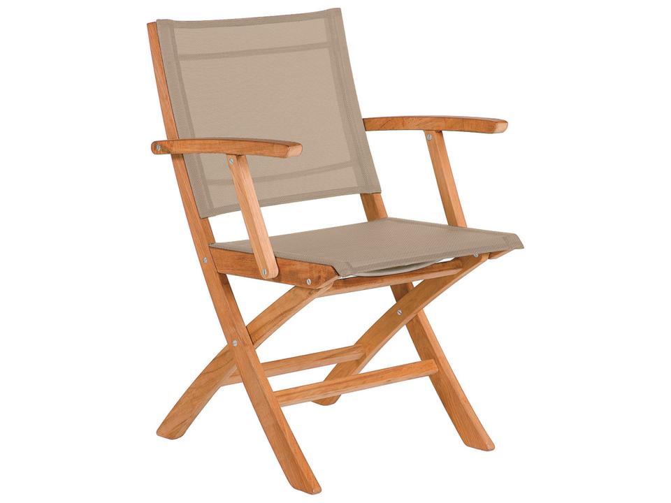 Horizon Folding Dining Arm Chair in Natural Teak with Titanium Textilene Sling