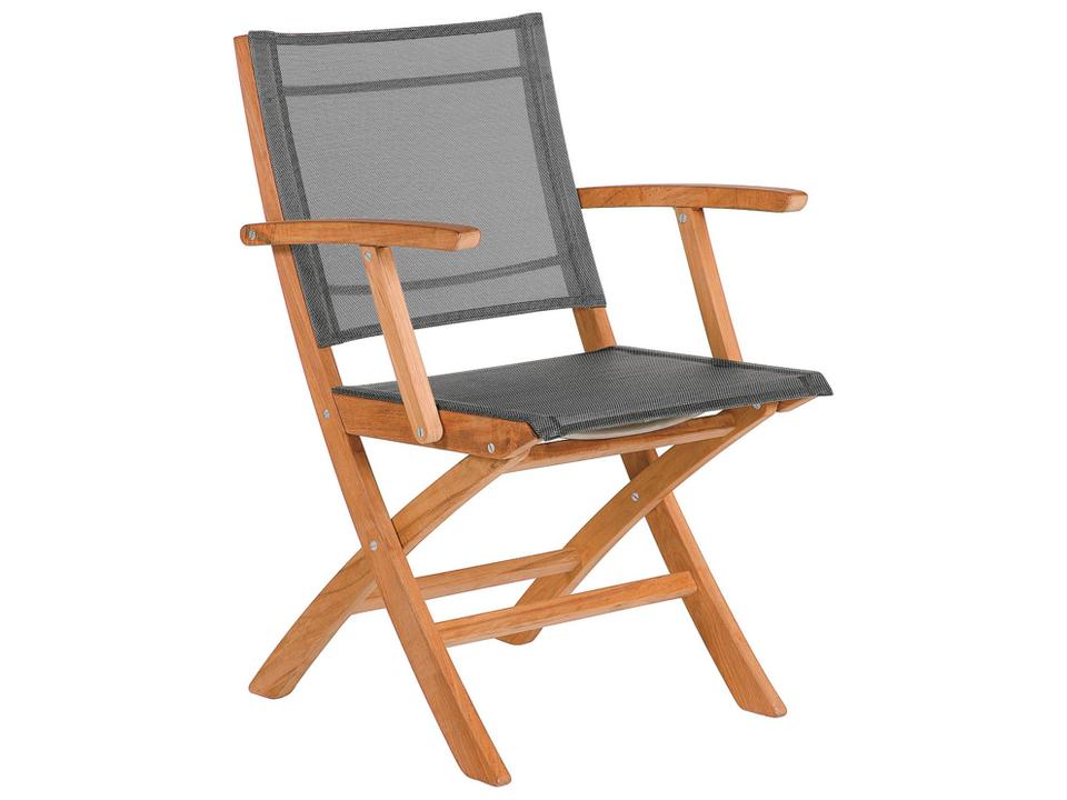 Horizon Folding Teak Dining Armchair with Platinum Textilene Sling and Marine-Grade Stainless Steel