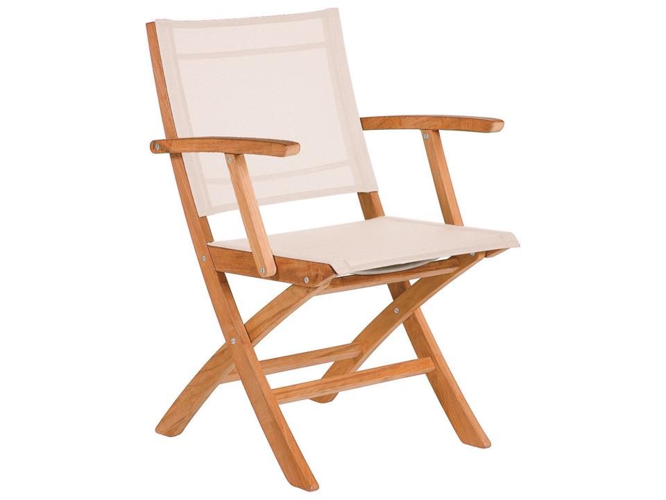 Horizon Folding Dining Arm Chair in Natural Teak and Pearl Textilene