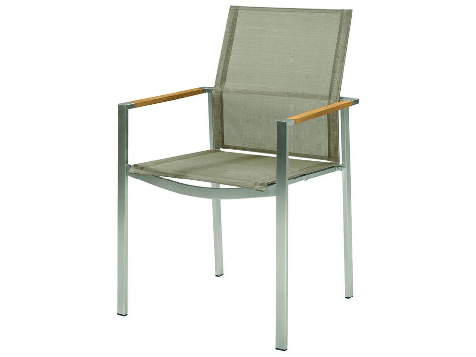 Mercury Dining Armchair With Titanium Sling and Teak Arms