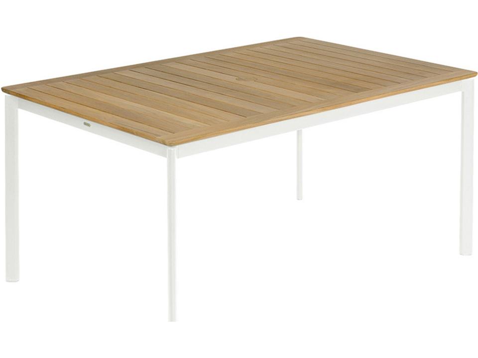 Around 61-Inch Rectangle Dining Table in Arctic White Aluminum and Natural Teak