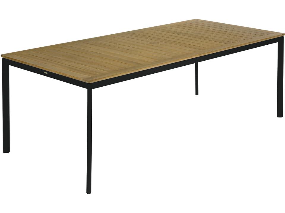 Around 85-Inch Rectangle Dining Table in Forge Grey Aluminum and Natural Teak
