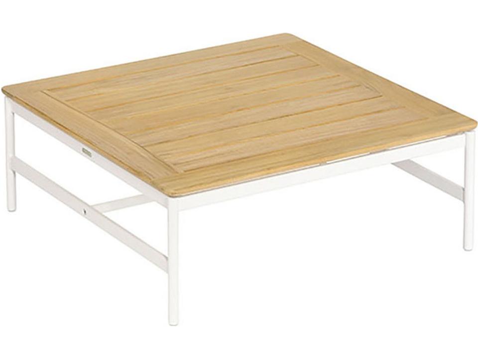 Around Square Coffee Table in Arctic White Powder-Coated Aluminum and Natural Teak
