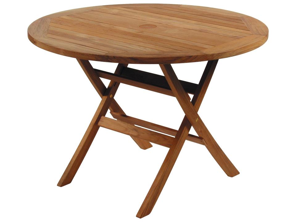 Ascot Round 43-Inch Folding Teak Dining Table with Parasol Hole