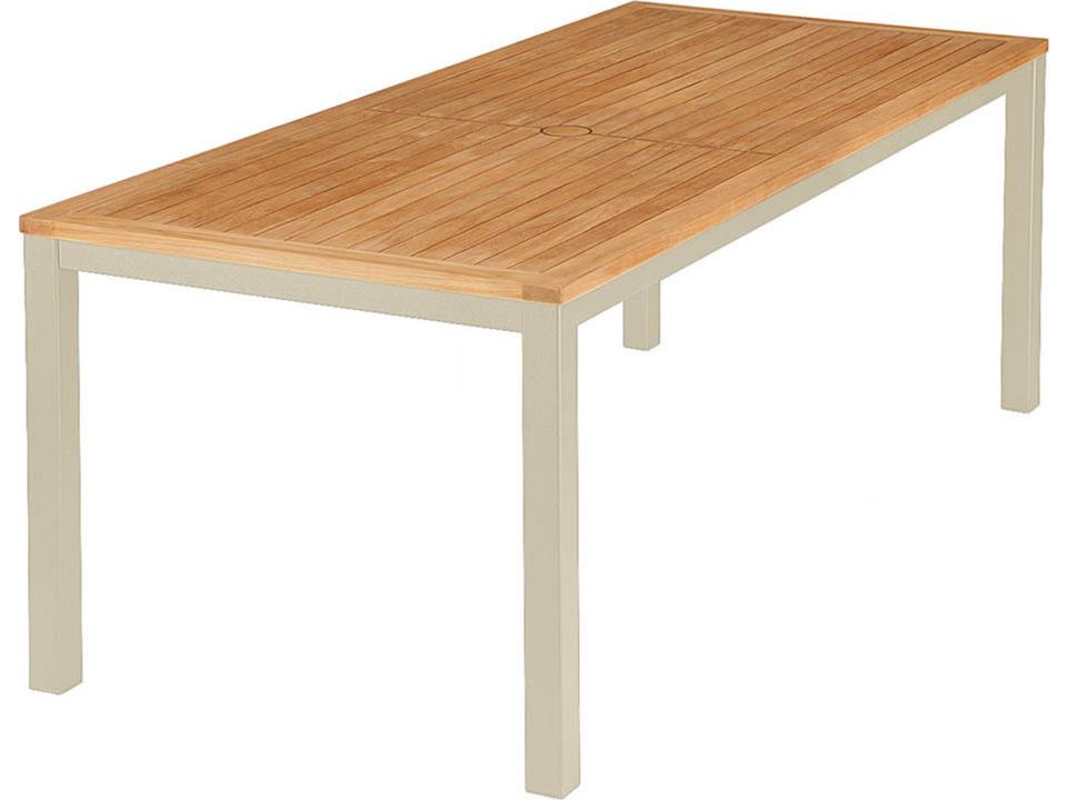 Aura 79-Inch Rectangle Dining Table in Champagne Aluminum and Teak