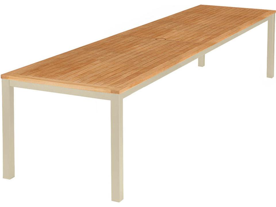 Aura 118 Inch Rectangle Dining Table in Champagne Aluminum and Natural Teak