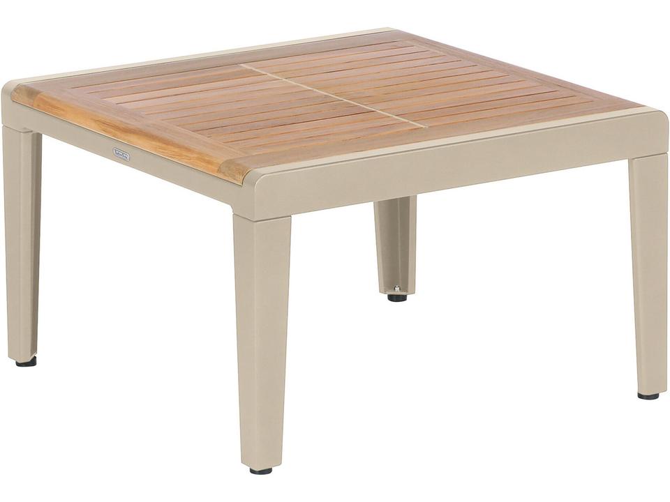 Aura 26-Inch Square Coffee Table in Champagne Powder-Coated Aluminum and Teak