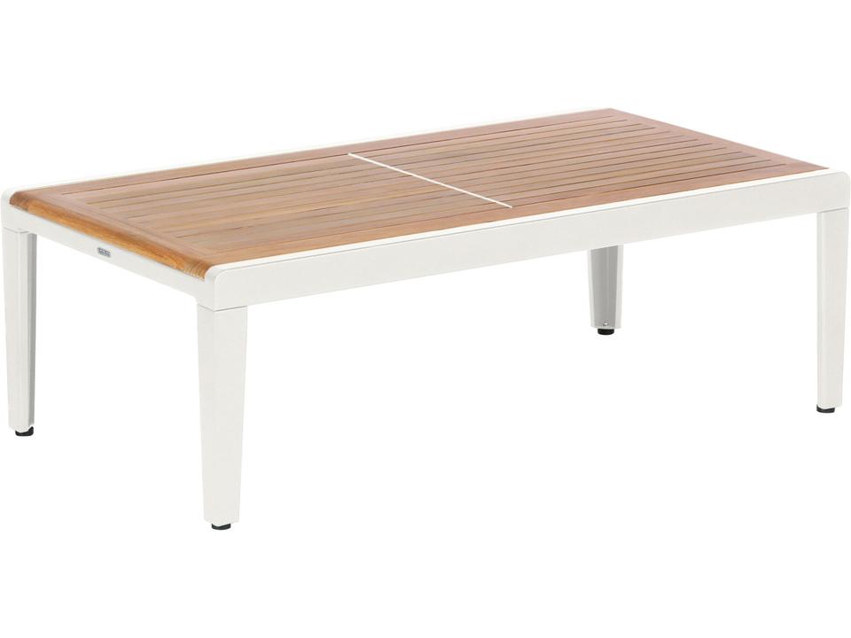 Aura Rectangular Coffee Table in Arctic White Aluminum and Natural Teak